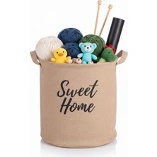Deconox "sweet Home" Yuvarlak Jüt Düzenleyici Sepet (Çap 32CM, Yükseklik 36CM) – Krem Renk Kat