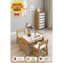 Fida Furniture Montessori Ahşap Aktivite Masa ve 2 Sandalyeli Çocuk Seti Çocuk Odası Mobilyası
