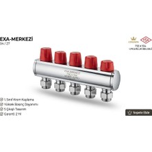 Exa-Merkezivana 5 Ağızlı Kollektör Seti Kırmızı-Mavi Vanalı Sıcak & Soğuk Su Dağıtıcı Tse K 534 Belgeli Yerden Isıtma ve Tesisat Kolektörü