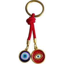 Mavi Kırmızı Nazar Boncuklu Anahtarlık - Premium Metal Halkalı Koruyucu Charm
