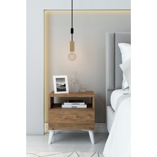 Fida Furniture Beyaz Ayaklı Ahşap Komodin Kapaklı ve Açık Raflı Modern Yan Sehpa
