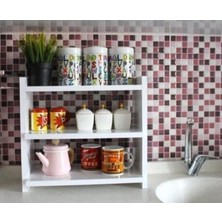 Fida Furniture Beyaz 3 Katlı Ahşap Tezgah Üstü Raf Banyo Mutfak ve Çok Amaçlı Organizer