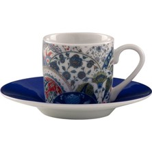 Paşabahçe Iznik Tabaklar 2'li Fincan Seti - Türk Kahvesi Fincanı, Porselen 90ML, Klasik Osmanlı Motifli