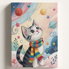 Sayılarla Boyama Tuval Hobi Seti, Kış ve Kedi Temalı Fırça ve Boya Dahil Set (Çıtalı) 40X50