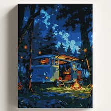 Sayılarla Boyama Tuval Hobi Seti Kamp Temalı Fırça ve Boya Dahil Set (Çıtalı) 50X70 cm Kendin