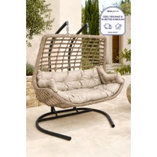 Niron Balina Çift Kişilik Rattan Bahçe Salıncağı Cappucino - Minderli Konfor