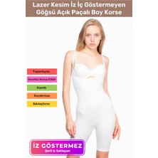 Floranova Premium Lazer Kesim Iz Iç Göstermeyen Kaymaz Toparlayıcı Şekillendirici Göğsü Açık Paçalı Boy Korse