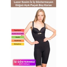Floranova Premium Lazer Kesim Iz Iç Göstermeyen Kaymaz Toparlayıcı Şekillendirici Göğsü Açık Paçalı Boy Korse