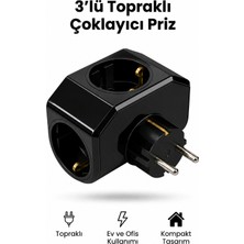 Alıç 3'lü Topraklı Çoklayıcı Priz Elektrik Prizi Ev Ofis Kullanımı Için Kompakt Tasarım Siyah