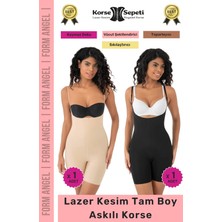 Floranova #korse 2 Beden Küçülten Sıkılaştırıcı Kaymaz Kadın Lazer Kesim Tam Boy Askılı Korse 2'li Set