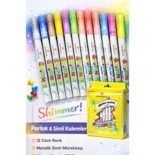 Tüftürük Graphmaster Shimmer Marker 12 Adet Simli & Parlak Renkli Keçeli Kalem Seti Megante Renkler ile Hobi ve El Işi