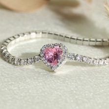 Hom Silver Jewelry 925 Ayar Gümüş Pembe Taşlı Kalp Tasarımlı Pandora Tarz Kadın Bileklik HSJ0257