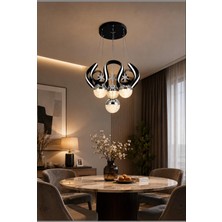 Elizim Home Lighting Lusso Luxury Kumandalı LED Avize 3 Renk Işıklı Modern Sarkıt Salon - Yatak Odası Avizesi 50 cm Siyah