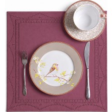 Evien Home Nakışlı Deri Amerikan Servis 2'li Set Çift Taraflı Kare Supla 40X40 cm Olise Bordo