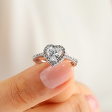 Hom Silver Jewelry 925 Ayar Gümüş Beyaz Kalp Tasarımlı Pandora Tarz Kadın Yüzük HSJ0261