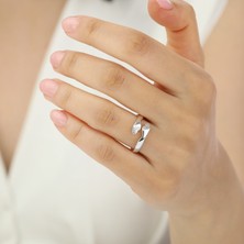 Hom Silver Jewelry 925 Ayar Gümüş El Ele Tutuşan Çift Tasarımlı Ayarlanabilir Kadın Yüzük HSJ0259