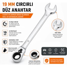 Yapex Cırcır Anahtar 19 mm Profesyonel El Aleti Çift Yönlü Lokma Anahtar