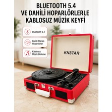 Kaia Life Taşınabilir Bavul Tipi Pikap Bluetooth Özellikli Dahili Hoparlörlü USB ve Sd Kart Destekli Kırmızı
