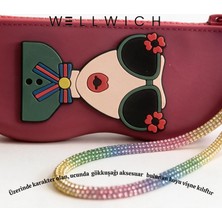 Wellwich Silikon Gözlük Kılıfı  Güneş Gözlüğü Optik Gözlük Koruyucu Fermuarlı Kutu    Koyu Vişne Gökkuşağı Parlak Taşlı  Aksesuar