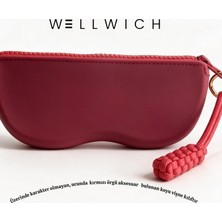 Wellwich Silikon Gözlük Kılıfı  Güneş Gözlüğü Optik Gözlük Koruyucu Fermuarlı Kutu     Koyu Vişne -Kırmızı Örgü Aksesuar-Üzeri Desensiz