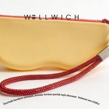 Wellwich Silikon Gözlük Kılıfı Sarı Renk-Parlak Kırmızı Taşlı  Aksesuar-Üzeri Desensiz