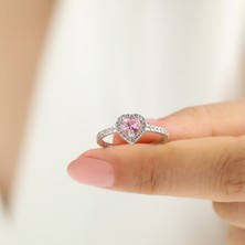 Hom Silver Jewelry 925 Ayar Gümüş Pembe Kalp Tasarımlı Pandora Tarz Kadın Yüzük HSJ0262
