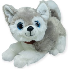 Sesli Peluş Yatan Köpek 25 cm - Gri (Lisinya)