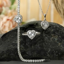 Hom Silver Jewelry 925 Ayar Gümüş Beyaz Kalp Tasarımlı Pandora Tarz Kadın Set HSJ0263