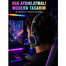 Rgb Işıklı Bluetooth Mikrofonlu Kulaklık Uzun Süreli Kullanım Type-C Şarjlı - Lisinya