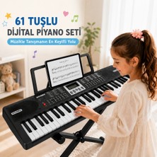 Multizone 61 Tuşlu Dijital Müzik Klavyesi x Standlı Mikrofonlu 100 Ton 100 Ritim Eğitim Org Seti