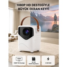 Taşınabilir Akıllı 1080P Projektör – 64GB Hafıza, 2gb Ram, Full Hd Görüntü, Kumandalı Yeni Nesil - Lisinya