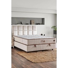 Niron Yatak Star Yatak Seti 90x190 cm Tek Kişilik Yaylı Sert Ortopedik Yatak Krem Keten Lüks Baza Başlık Takımı