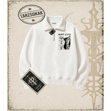 Tarzsokak Gotik & Grunge Streetwear Cat Retro (5) Yarım Fermuarlı Sweatshirt