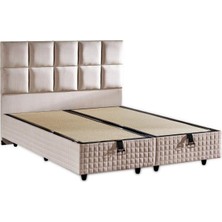 Niron Yatak Star Baza ve Başlık Seti 180x200 cm Çift Kişilik Krem Keten Kumaşlı Lüks Baza ve Başlık Takımı