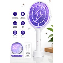 Mo Dou Elektrikli Sinek Öldürücü Raket 3500-3700V – 1200MAH Şarjlı, LED Işıklı, Standlı, Type-C Kablosuz Sivrisinek Öldürücü