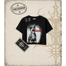 Tarzsokak Gotik & Grunge Streetwear Cat Fuuuck Crop Tişört