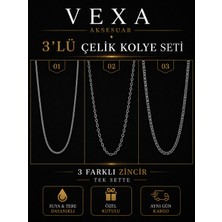 Vexa Aksesuar Vexa Akseuar Trio-1 Çelik Kolye Seti Gümüş Renk Kararmaz Çelik Kolye Unisex
