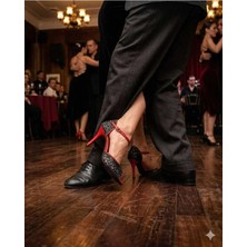Bitangosu Siyah-Kırmızı Kristalize 8,5 cm 11 Pont Kapalı Topuk Tango, Dans ve Salon Ayakkabısı