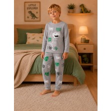 Yiğit Butik Erkek Çocuk Dinozor Baskılı Uzun Kollu Alt Üst Pijama Takımı