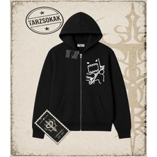 Tarzsokak Gotik & Grunge Streetwear Domo Kun Guitarist Y2K Hırka & Çeket Fermuarlı Sweatshirt