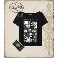 Tarzsokak Gotik & Grunge Streetwear Does Your Cat Know  Kayık Yaka Tişört