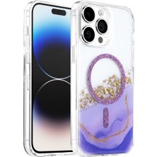 Nemere Mey Ithalat®   iPhone 14 Pro Max Lotus Simli Magsafe Kapak - Mor