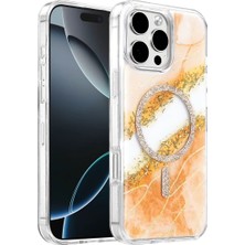 Nemere Mey Ithalat®   iPhone 16 Pro Max Lotus Simli Magsafe Kapak - Turuncu