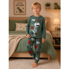 Yiğit Butik Erkek Çocuk Dinozor Baskılı Uzun Kollu Alt Üst Pijama Takımı