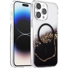 Nemere Mey Ithalat®   iPhone 14 Pro Max Lotus Simli Magsafe Kapak - Siyah
