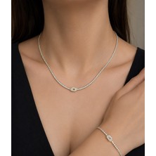 Taşlı Gold Çelik Kolye & Bileklik Seti