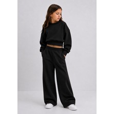 Haha Kız Çocuk Oversize Sweatshirt Bol Paça Eşofman Takımı 2'li Kışlık Spor Takım