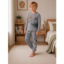 Yiğit Butik Erkek Çocuk Safari Hayvan Baskılı Uzun Kollu Pijama Takımı