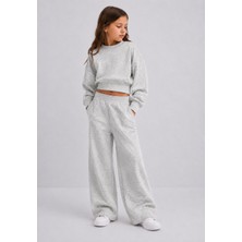Haha Kız Çocuk Oversize Sweatshirt Bol Paça Eşofman Takımı 2'li Kışlık Spor Takım