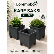 Lorempbox 30 L Kare Saksı 3’lü Set – Balkon, Bahçe, Teras ve Iç Mekân Kullanımına Uygun Dekoratif Saksı
